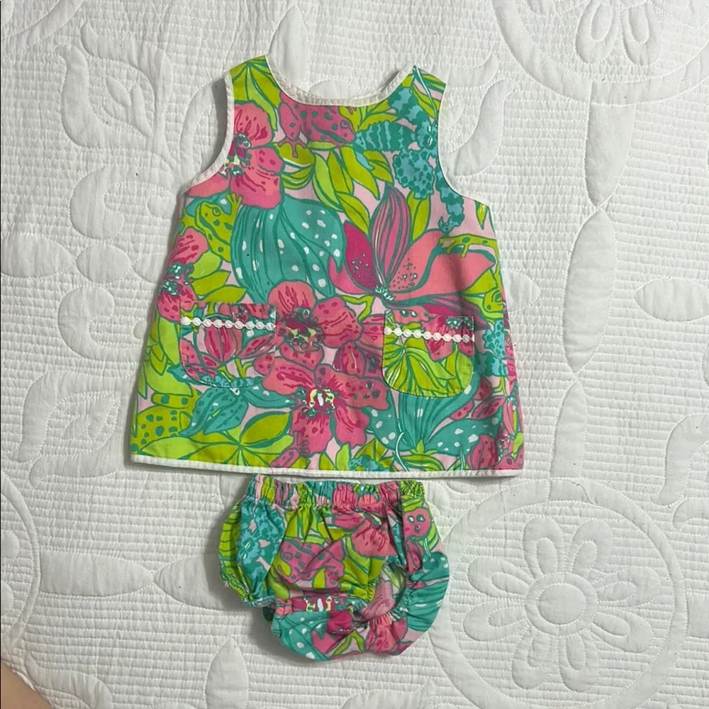 Lilly Pulitzer Pink and Green Floral Diaper Cover Set